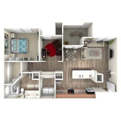 Floor plan for 1 bed, 1 bath, 977 sqft